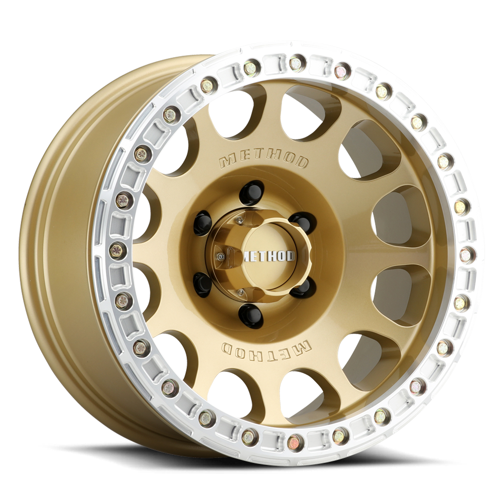 Method Wheels, Method MR105 Beadlock 17x9 -38mm Offset 6x5.5 3.50in BS 108mm CB - Gold Wheel | MR10579060138B